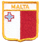 Shield Flag Patch of Malta - 3x2½" embroidered Shield Flag Patch of Malta.<BR>Combines with our other Shield Flag Patches for discounts.