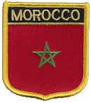 Shield Flag Patch of Morocco - 3x2½" embroidered Shield Flag Patch of Morocco.<BR>Combines with our other Shield Flag Patches for discounts.