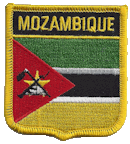 Shield Flag Patch of Mozambique - 3x2½" embroidered Shield Flag Patch of Mozambique.<BR>Combines with our other Shield Flag Patches for discounts.