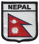 Shield Flag Patch of Nepal - 3x2½" embroidered Shield Flag Patch of Nepal.<BR>Combines with our other Shield Flag Patches for discounts.