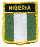 Shield Flag Patch of Nigeria - 3x2½" embroidered Shield Flag Patch of Nigeria.<BR>Combines with our other Shield Flag Patches for discounts.