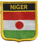 Shield Flag Patch of Niger - 3x2½" embroidered Shield Flag Patch of Niger.<BR>Combines with our other Shield Flag Patches for discounts.