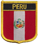 Shield Flag Patch of Peru - 3x2½" embroidered Shield Flag Patch of Peru.<BR>Combines with our other Shield Flag Patches for discounts.