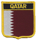 Shield Flag Patch of Qatar - 3x2½" embroidered Shield Flag Patch of Qatar.<BR>Combines with our other Shield Flag Patches for discounts.