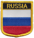 Shield Flag Patch of Russia - 3x2½" embroidered Shield Flag Patch of Russia.<BR>Combines with our other Shield Flag Patches for discounts.