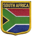 Shield Flag Patch of South Africa - 3x2½" embroidered Shield Flag Patch of South Africa.<BR>Combines with our other Shield Flag Patches for discounts.