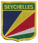 Shield Flag Patch of Seychelles - 3x2½" embroidered Shield Flag Patch of Seychelles.<BR>Combines with our other Shield Flag Patches for discounts.