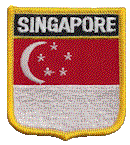 Shield Flag Patch of Singapore - 3x2½" embroidered Shield Flag Patch of Singapore.<BR>Combines with our other Shield Flag Patches for discounts.