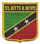 Shield Flag Patch of St Kitts and Nevis - 3x2½" embroidered Shield Flag Patch of St Kitts and Nevis.<BR>Combines with our other Shield Flag Patches for discounts.