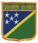 Shield Flag Patch of Solomon Islands - 3x2½" embroidered Shield Flag Patch of the Solomon Islands.<BR>Combines with our other Shield Flag Patches for discounts.