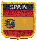 Shield Flag Patch of Spain - 3x2½" embroidered Shield Flag Patch of Spain.<BR>Combines with our other Shield Flag Patches for discounts.