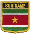 Shield Flag Patch of Suriname - 3x2½" embroidered Shield Flag Patch of Suriname.<BR>Combines with our other Shield Flag Patches for discounts.