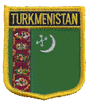 Shield Flag Patch of Turkmenistan - 3x2½" embroidered Shield Flag Patch of Turkmenistan.<BR>Combines with our other Shield Flag Patches for discounts.