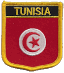 Shield Flag Patch of Tunisia - 3x2½" embroidered Shield Flag Patch of Tunisia.<BR>Combines with our other Shield Flag Patches for discounts.