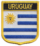 Shield Flag Patch of Uruguay - 3x2½" embroidered Shield Flag Patch of Uruguay.<BR>Combines with our other Shield Flag Patches for discounts.