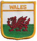 Shield Flag Patch of Wales - 3x2½" embroidered Shield Flag Patch of Wales.<BR>Combines with our other Shield Flag Patches for discounts.