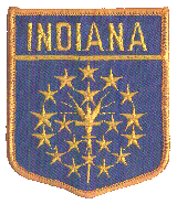 Shield Flag Patch of State of Indiana - 3½x3" embroidered Shield Flag Patch of the State of Indiana.<BR>Combines with our other State Shield Patches for discounts.