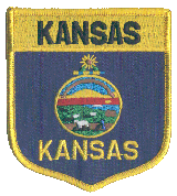 Shield Flag Patch of State of Kansas - 3½x3" embroidered Shield Flag Patch of the State of Kansas.<BR>Combines with our other State Shield Patches for discounts.