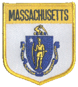 Shield Flag Patch of State of Massachusetts - 3½x3" embroidered Shield Flag Patch of the State of Massachusetts.<BR>Combines with our other State Shield Patches for discounts.