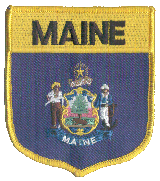 Shield Flag Patch of State of Maine - 3½x3" embroidered Shield Flag Patch of the State of Maine.<BR>Combines with our other State Shield Patches for discounts.