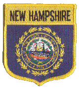 Shield Flag Patch of State of New Hampshire - 3½x3" embroidered Shield Flag Patch of the State of New Hampshire.<BR>Combines with our other State Shield Patches for discounts.