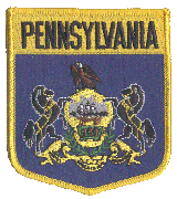 Shield Flag Patch of State of Pennsylvania - 3½x3" embroidered Shield Flag Patch of the State of Pennsylvania.<BR>Combines with our other State Shield Patches for discounts.