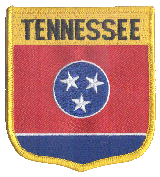 Shield Flag Patch of State of Tennessee - 3½x3" embroidered Shield Flag Patch of the State of Tennessee.<BR>Combines with our other State Shield Patches for discounts.