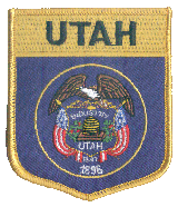 Shield Flag Patch of State of Utah 1913-2024 - 3½x3" embroidered Shield Flag Patch of the State of Utah 1913-2024.<BR>Combines with our other State Shield Patches for discounts.