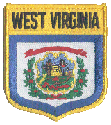 Shield Flag Patch of State of West Virginia - 3½x3" embroidered Shield Flag Patch of the State of West Virginia.<BR>Combines with our other State Shield Patches for discounts.