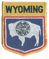 Shield Flag Patch of State of Wyoming - 3½x3" embroidered Shield Flag Patch of the State of Wyoming.<BR>Combines with our other State Shield Patches for discounts.