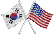 Crossed Flag Patch of US & South Korea - 2x3¾" embroidered Crossed Flag Patch of US & South Korea<BR>Combines with our other Crossed Flag Patches for discounts.