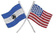 Crossed Flag Patch of US & Nicaragua - 2x3¾" embroidered Crossed Flag Patch of US & Nicaragua<BR>Combines with our other Crossed Flag Patches for discounts.